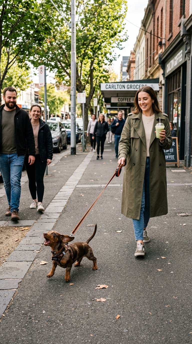 Miniature dachshund barking furiously on Rathdowne St